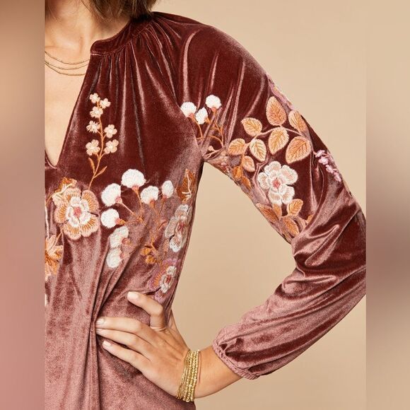 Spartina Genevieve Embroidered Velvet Top Lucas Theatre Embroidery Size Large - Picture 2 of 8